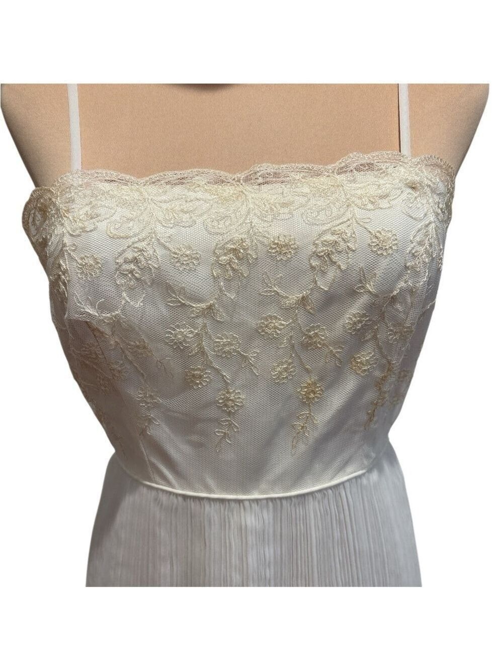 60s 2PC MAXI ETHEREAL WHITE DRESS W LACE BODICE MICRO PLEAT SKIRT & JACKET - Picture 14 of 17